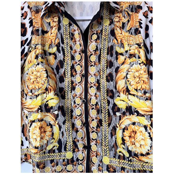 LAI MENG FIVE CATS Women's Long Sleeves Print Button Down Baroque Blouse - Picture 2 of 4